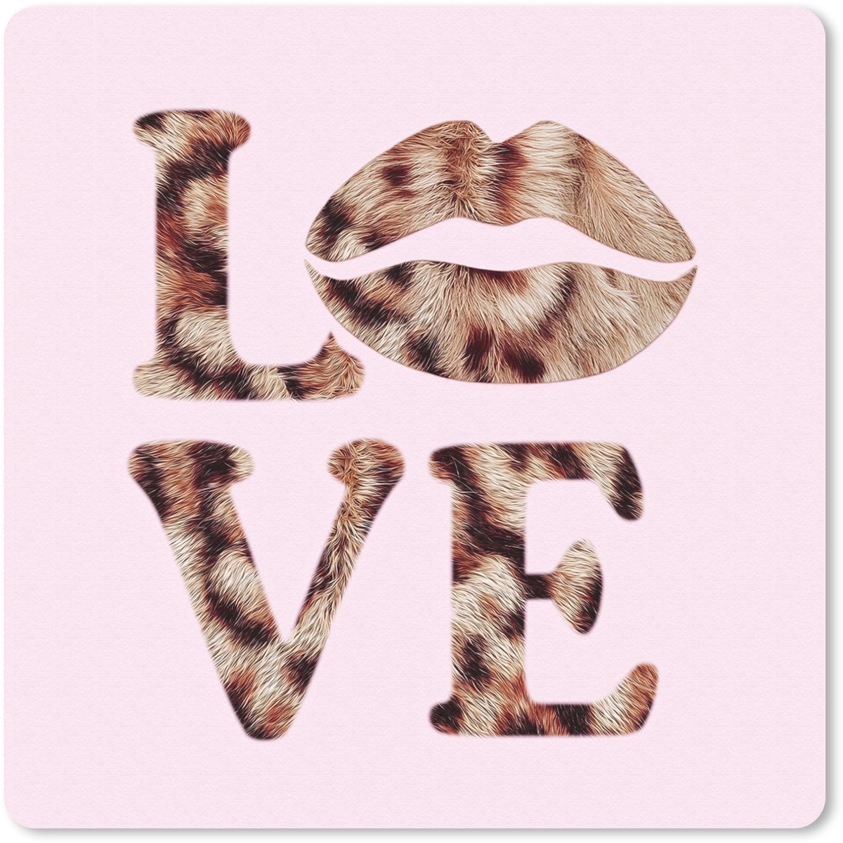 Muismat 30x30 cm - Mousepad Tekst - Love - Pantervacht - Lichtroze - Muismatten