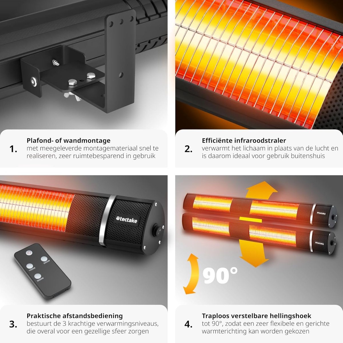 Infrarood terrasverwarmer met 3 vermogensniveaus en afstandsbediening - Perfect voor binnen en buiten – foto 4