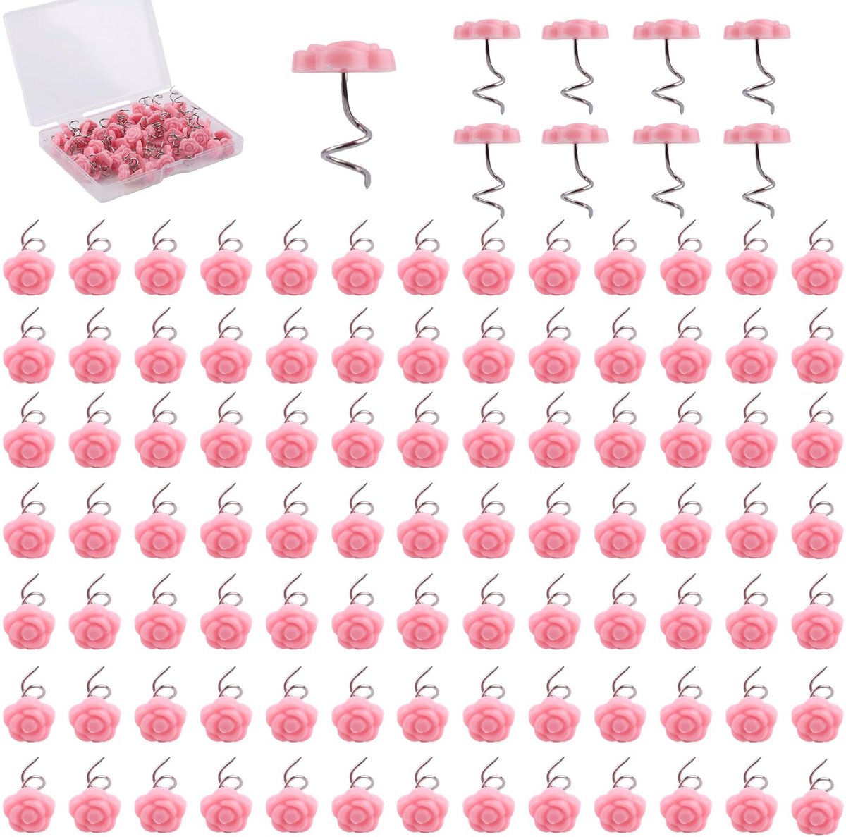 100 Stuks Bedrok Spelden, Sterke Meubelstof Spelden met Roze Bloem Spiralen voor het Fixeren van Hoezen, Bedrokken en Quilting Stoffen (Roze)
