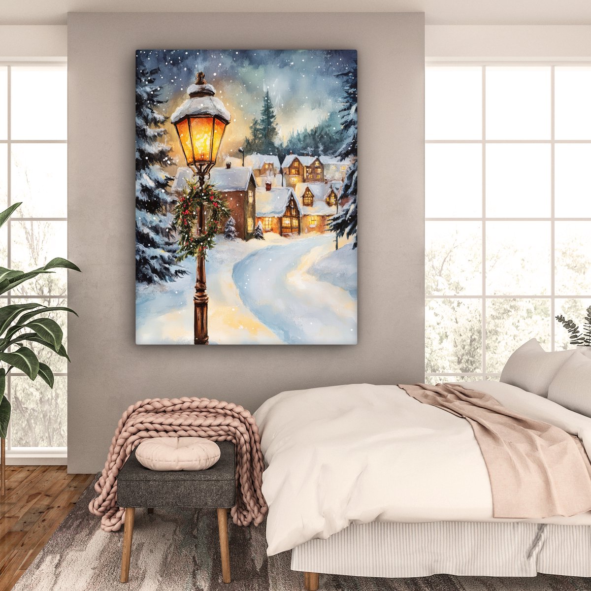 Canvas schilderij 120x160 cm - Wanddecoratie Kerstdorp - Huizen - Sneeuw - Kerst - Muurdecoratie woonkamer - Slaapkamer decoratie - Kamer accessoires - Schilderijen op canvas - Kerstdecoratie voor binnen - Kerstversiering - Kerstmis versiering – foto 4