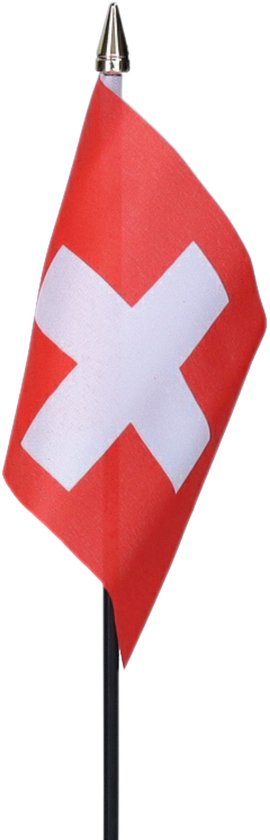 Vlag Zwitserland tafelvlaggetjes - 1x stuks - 10 x 15 cm vlag - zwarte standaard - Supporters - Tafel Versiering - Sport - Fans - Zwitserland