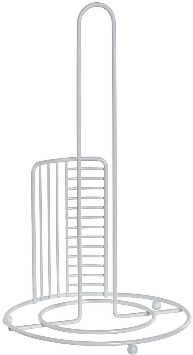 Excellent Houseware Keukenrolhouder - chrome metaal - wit - 18 x 31 cm