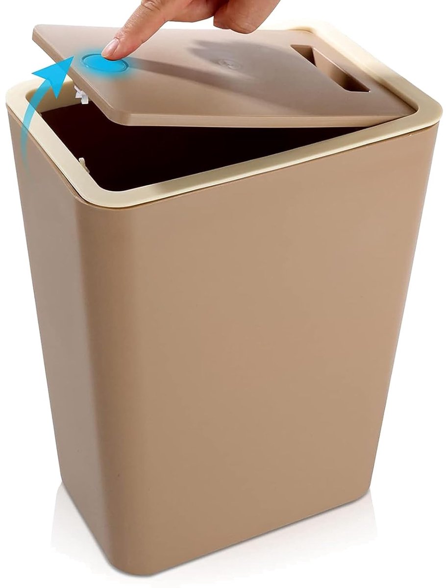12L Bathroom Trash Can with Lid - Small Kitchen Trash Bin with Snap Closure - Brown Garbage Can for Bathroom - Kitchen - Bedroom - Living Room - Office