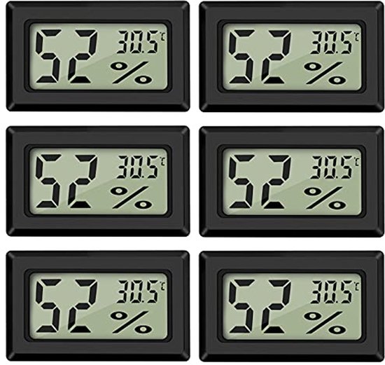 Thlevel 6 Stuks Digitale Minithermometer En Hygrometer – LCD-scherm, -50°C Tot +70°C, Voor Koelkast, Aquarium En Woonkamer