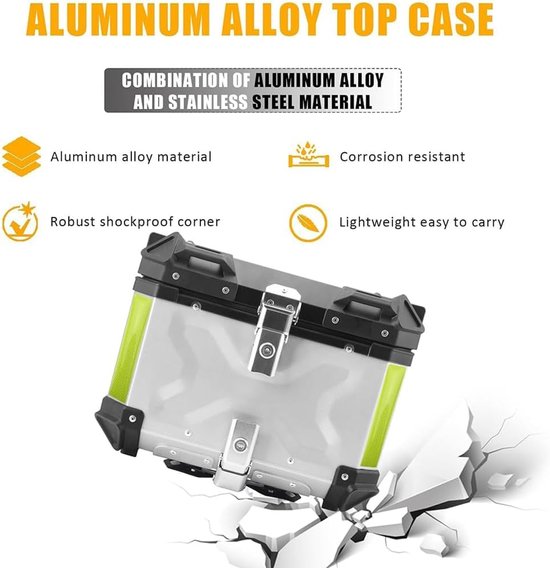Motor topkoffer 45L - Aluminium bagage met veiligheidsslot voor helmopslag - Waterdichte motor koffer