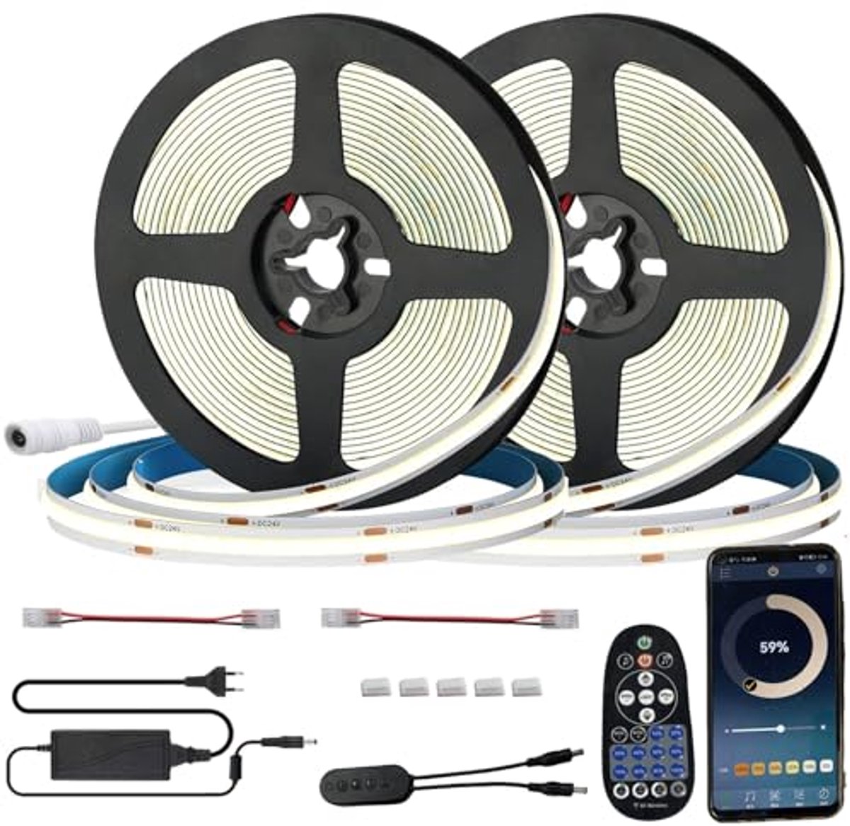 Dimmable 10m COB LED Strip Normaal Wit 4000K met RF Afstandsbediening en Bluetooth