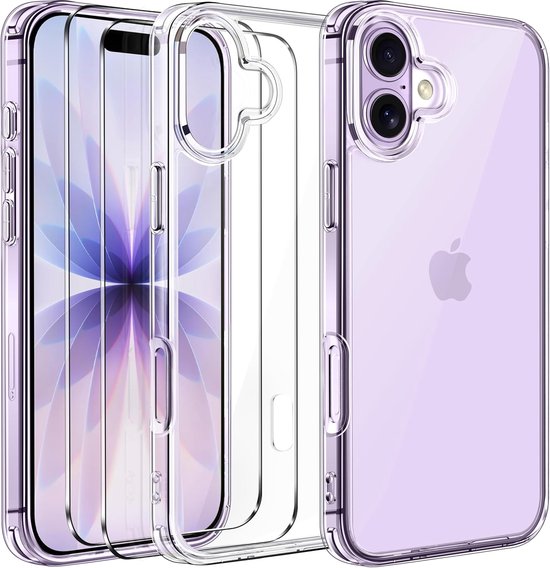 Coque + Glas pour iPhone 17 - Transparente - Coque arrière en Siliconen Casemania avec Protection appareil photo + 2 protections d'écran en Verres trempé - Coque antichoc