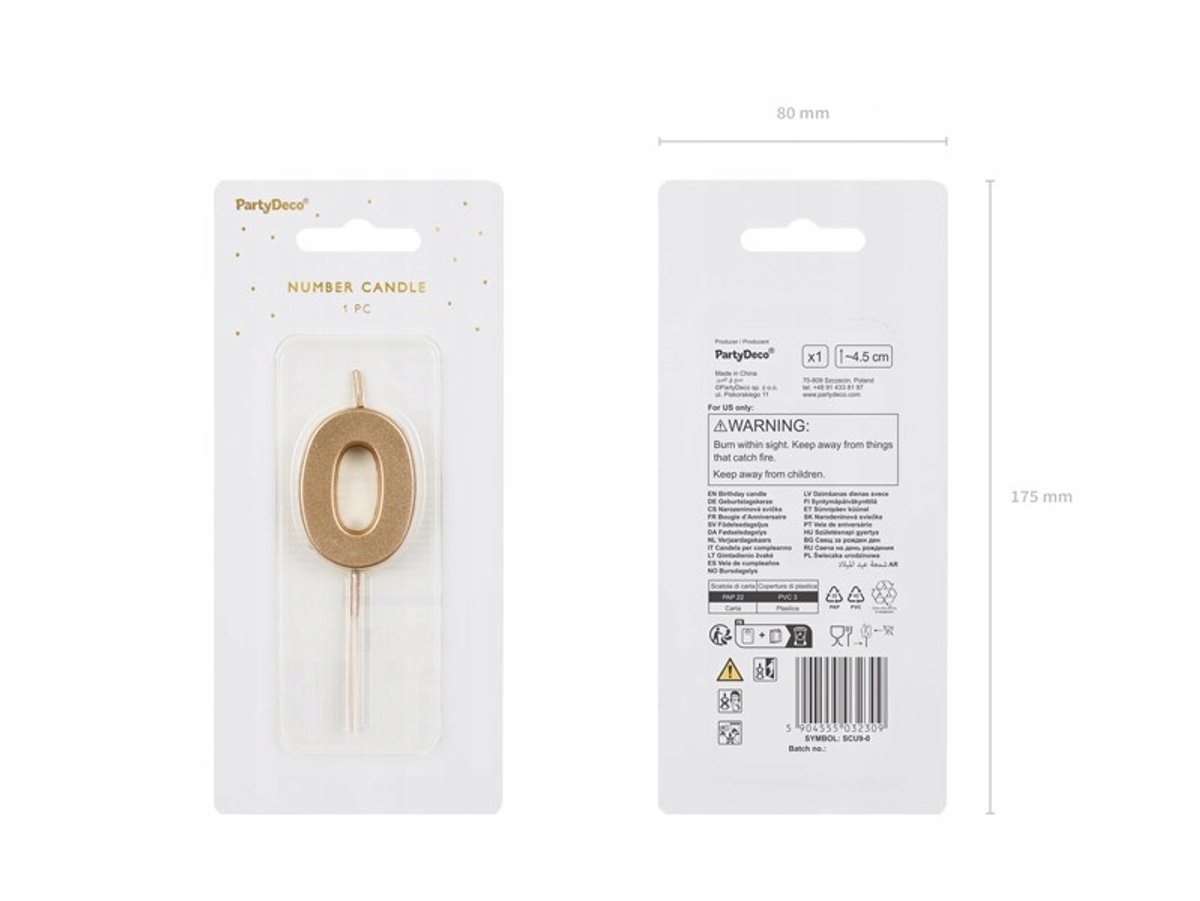 Gouden Taart Kaars Cijfer 0 - 4,5 cm