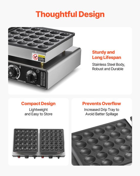 VEVOR Mini Dutch Pancake Maker Commerciële Dorayaki Baker 1800W 50 stuks van Vevor — afbeelding 3