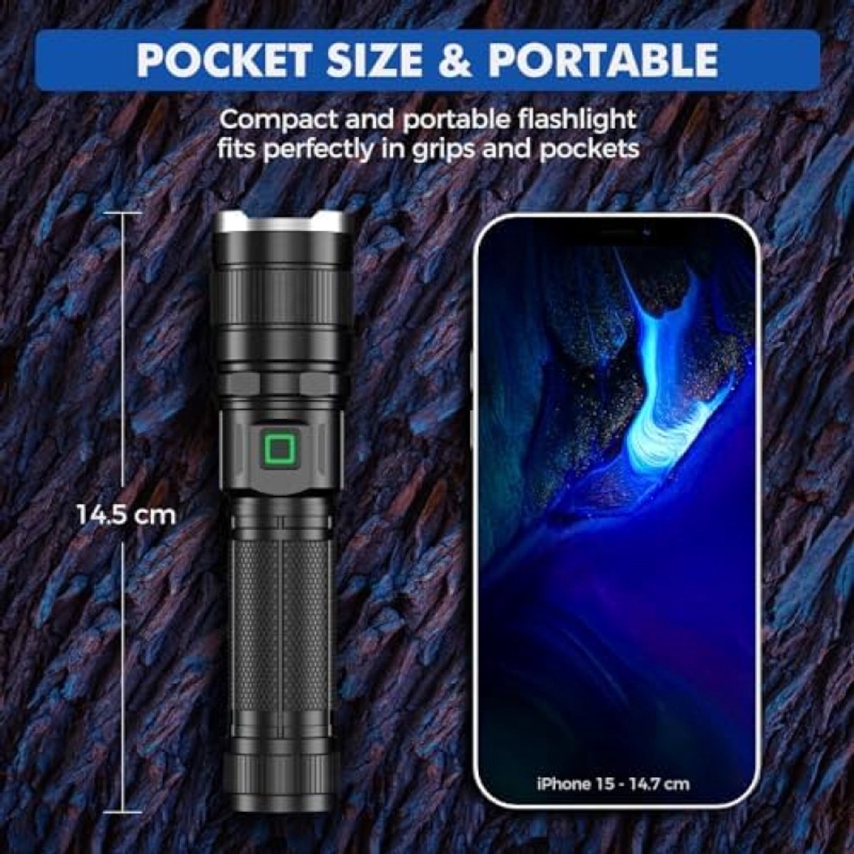 Krachtige Oplaadbare LED-Zaklamp – 10.000 Lumen, 2000mAh Accu – 3 Lichtmodi, IP65 Waterdicht & Valbestendig – Compact, Draagbaar & USB-C Oplaadbaar – Ideaal voor Kamperen, Onderhoud & Noodverlichting — cadeau in Sport & Outdoor - foto 5