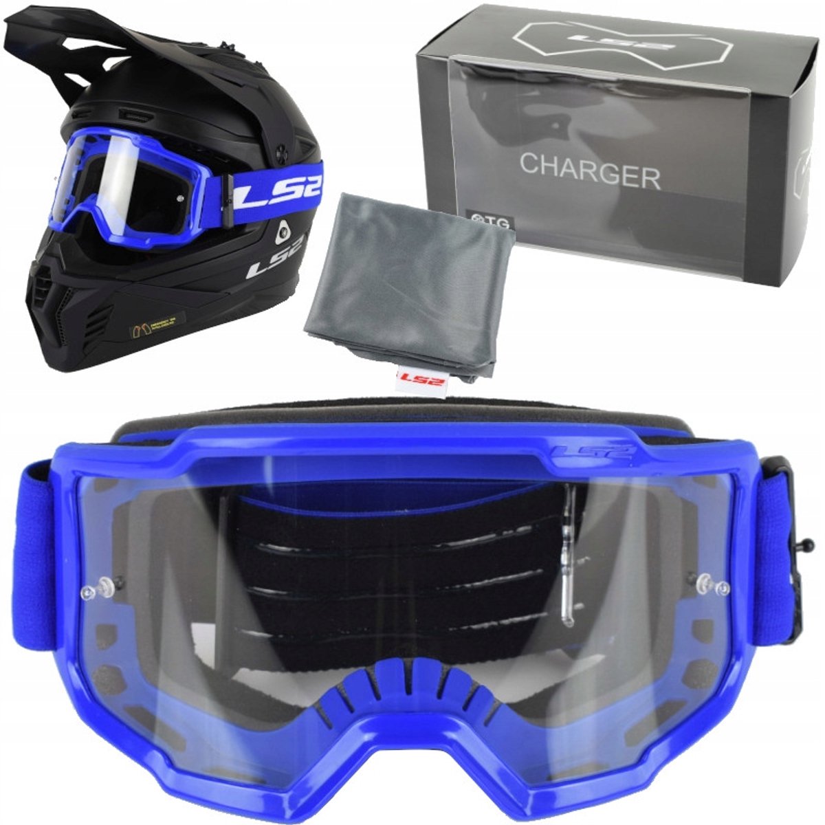 LS2 Charger Cross Enduro Crossbril Blauw Helder