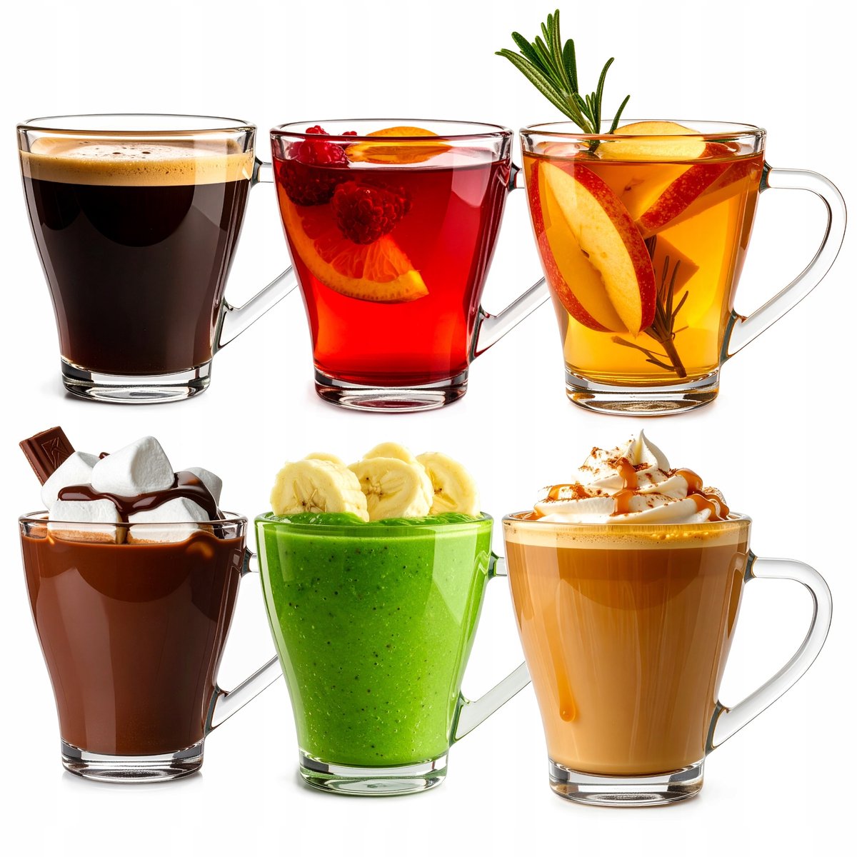 Glasmark Glazen 360ml met Oor - Set van 6 - Voor Koffie, Thee & Latte
