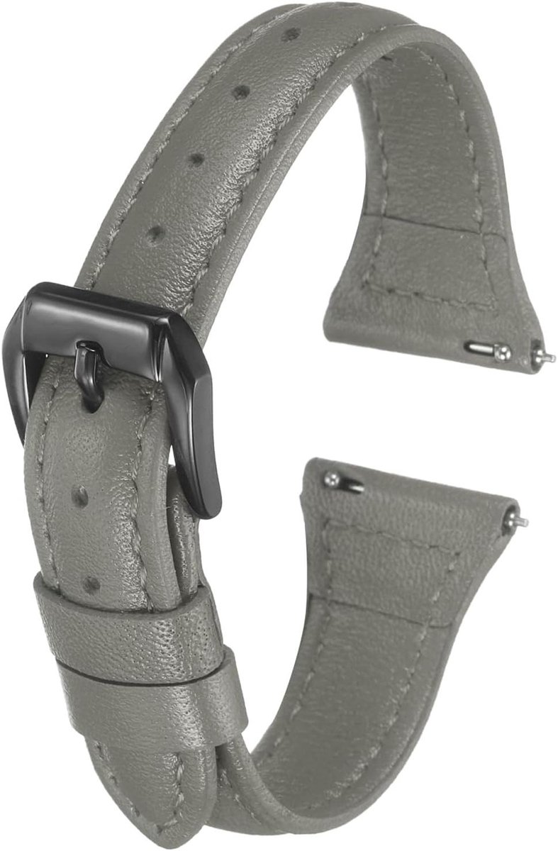 Echt leren horlogeband 20mm met snelsluiting en elegant ontwerp in grijs-zwart. Geschikt voor horloges en smartwatches.