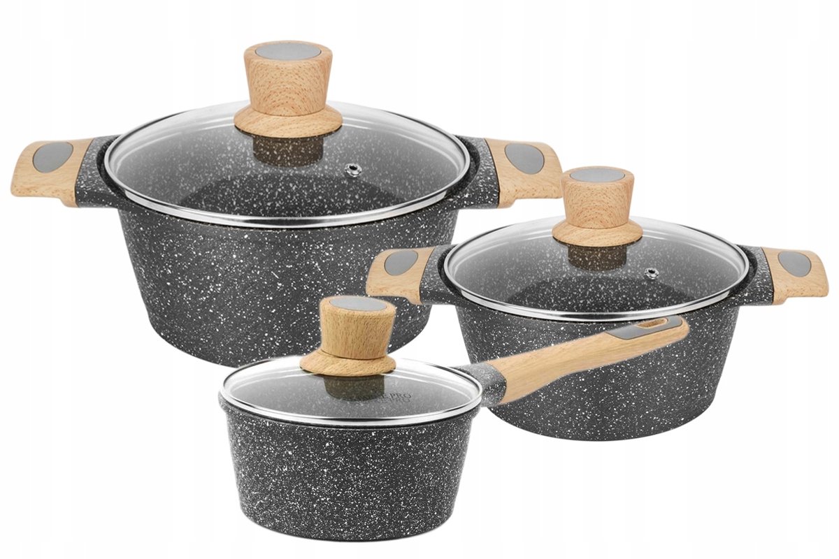Starke Pro Ashen granieten pannenset 6-delig - aluminium, antiaanbaklaag