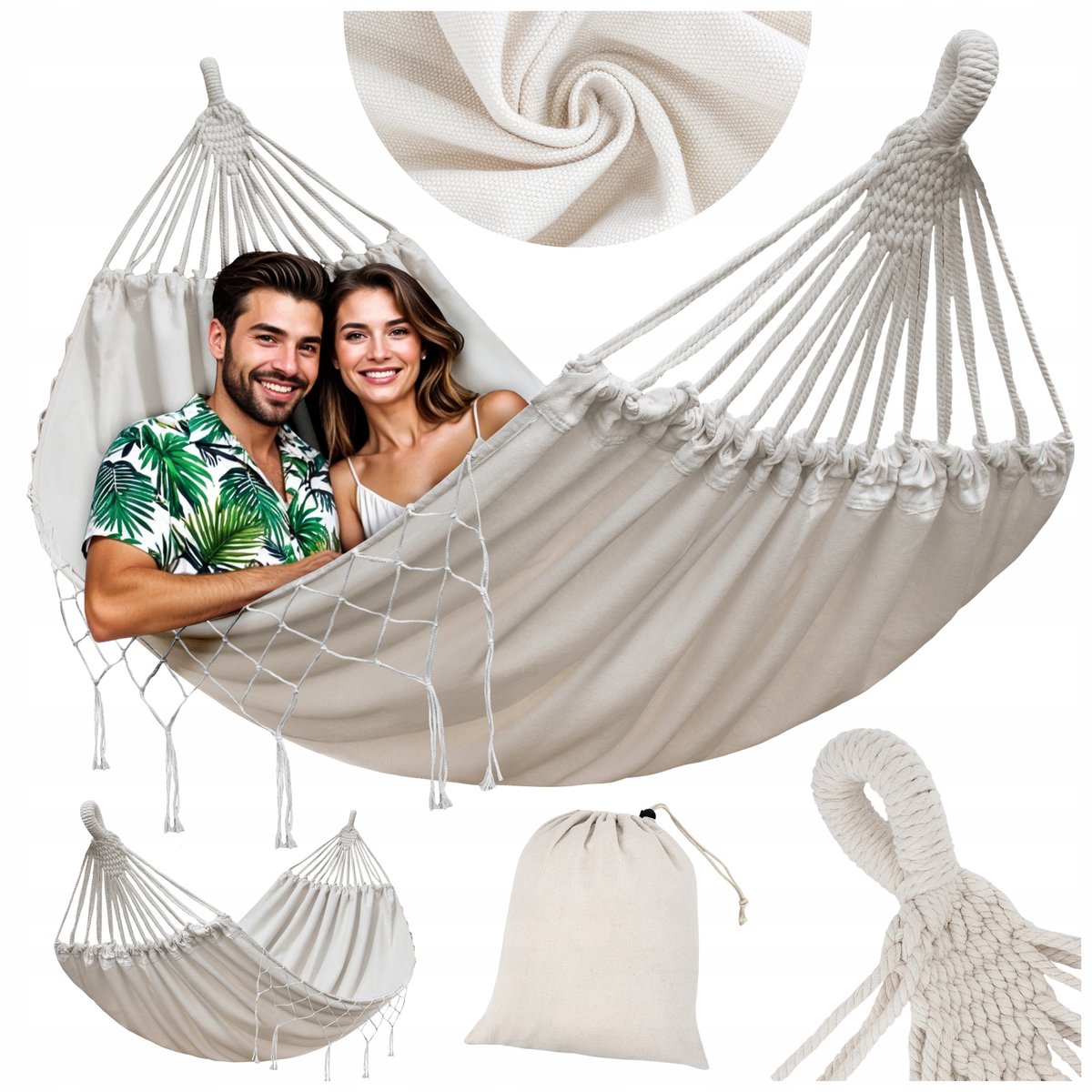 XXL Hamak 280x150cm 2 Persoons 150kg Katoen Boho Stijl