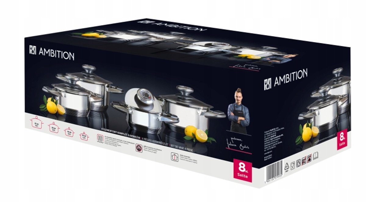 Ambition SET 8-delige RVS Pannenset met Thermometer
