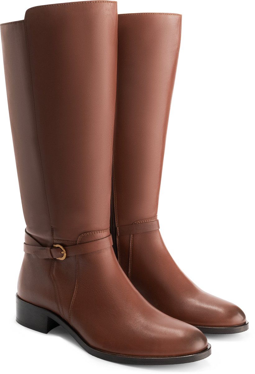 Jilsen Dames Laarzen Brede Schacht en Laarzen Brede Kuiten Bianca in Chestnut Kuitomtrek 52 cm, schoenmaat 38