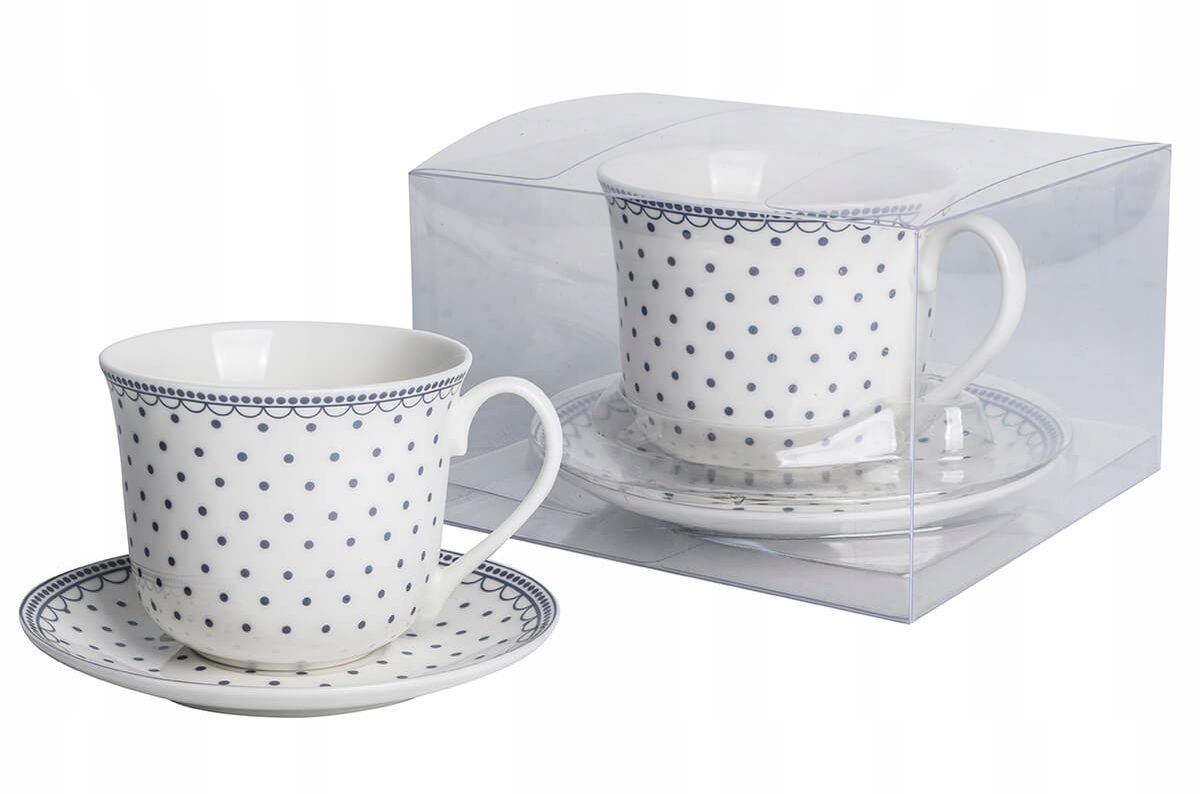 Jumbo Mok met Schotel - Grijs Gestipt - 400 ml