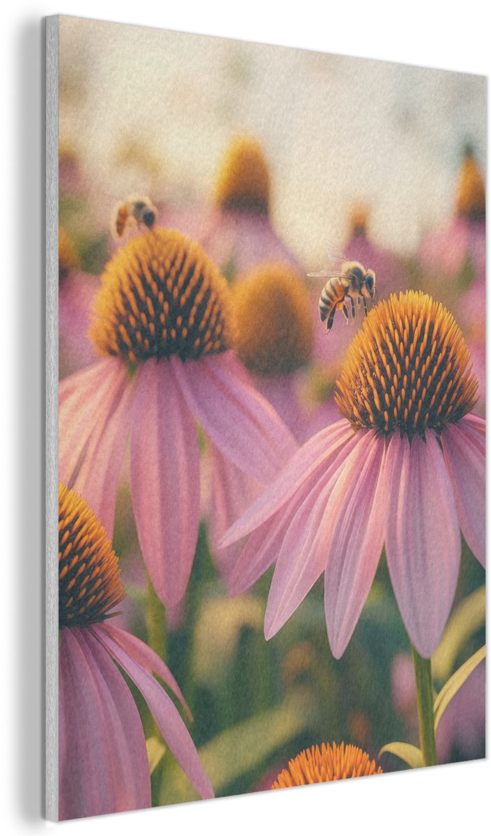Akoestisch wandpaneel 60x80 cm - Vilt schilderij Bloemen - Paars - Bijen - Akoestische panelen - Geluidsdempende wanddecoratie - Geluidsisolatie woonkamer - Muurdecoratie geluidspanelen