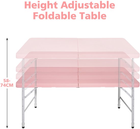 BLACKCOLORS - Klaptafel - 125 cm - Robuust & Draagbaar - Met Handvat - Hoogteverstelbaar - Multifunctioneel (Kamperen/Picknick/Feesten) - Binnen/Buiten - Draagvermogen 135 kg - Roze — afbeelding 4