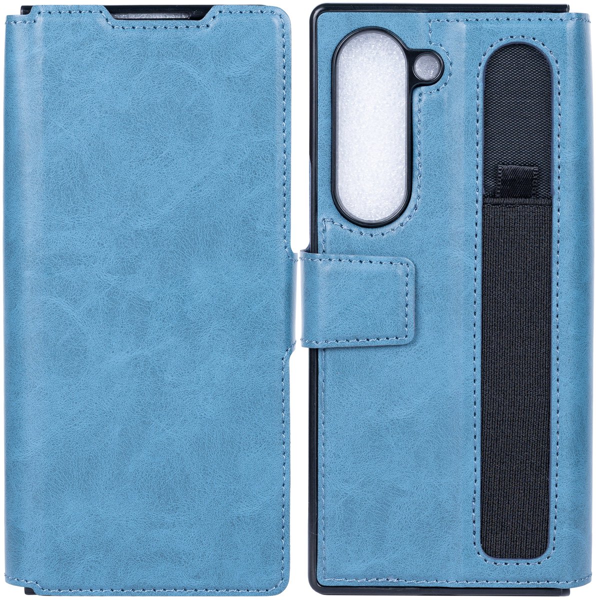 Rixus Wallet Case With Pen Holder For Samsung Galaxy Z Fold5 Sierra Blue