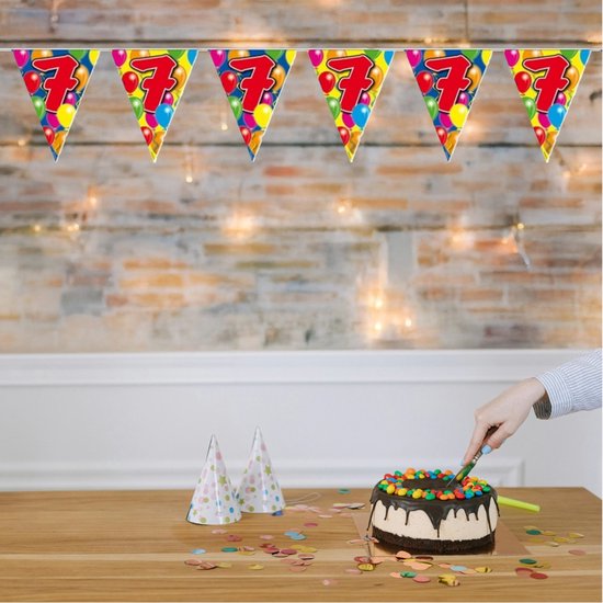 3x lignes / drapeaux / guirlandes de drapeau de décoration d'âge 7 ans thème 10 mètres