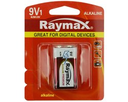 Raymax Krachtige 9V batterij - Alkaline - Langdurige prestaties - Betrouwbaar - 26.5 × 48.5 × 17.5 mm