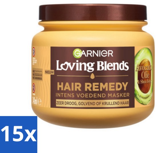 15 x Garnier - Loving Blends - Masque capillaire - Huile d'avocat et beurre de karité - Ultra nourrissant - Cheveux ondulés et bouclés - 340 ml - Masque nourrissant - Soins - Ingrédients naturels - Vegan - Non testé sur les animaux