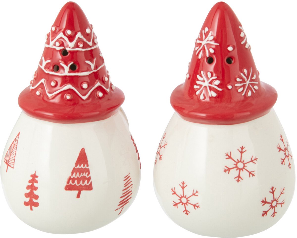 J-Line peper en zoutmolen set Kerstman Dolomiet - kermaiek - wit/kerstrood - 2 stuks