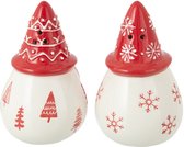 J-Line peper en zoutmolen set Kerstman Dolomiet - kermaiek - wit/kerstrood - 2 stuks
