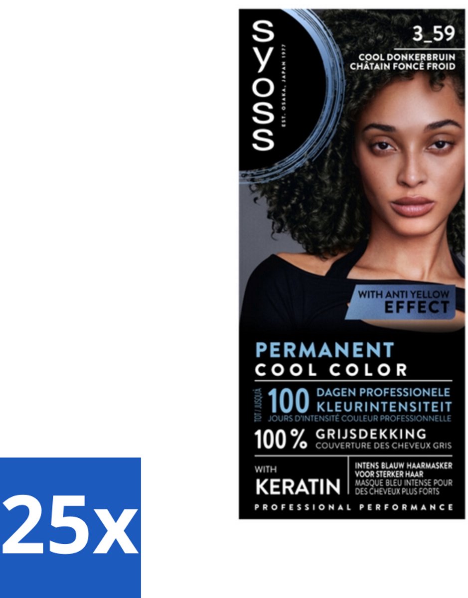 25 x SYOSS - Coloration 3-59 Cool Donkerbruin - Haarverf - Grijsdekking - Vermindert Haarbreuk - Haarverf - Grijsdekking - Donkerbruin - Keratine - Haarverzorging