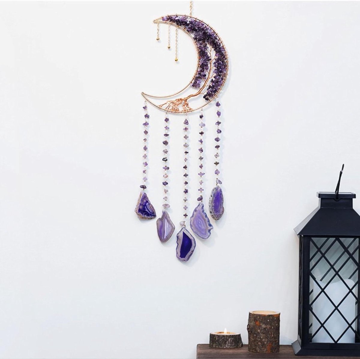 Allecto plus - Paarse Kristallen Boom des Levens Dromenvangers met Agaat Ornament - Yoga Muurkunst voor Woondecoratie - Paars Design