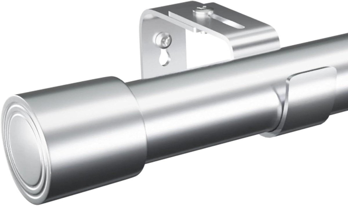 Allecto Plus - Telescopische zwarte gordijnroede voor slaapkamer en woonkamer met dop eindstukken. Geschikt voor zware gordijnen. Perfect voor binnen en buiten gebruik.