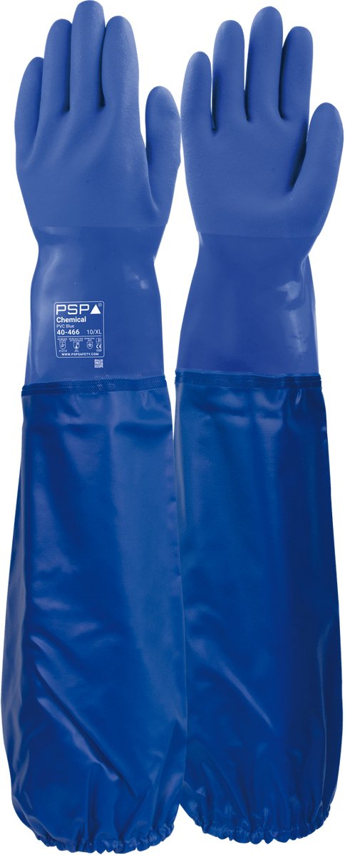 12 paar - Chemisch bestendige werkhandschoenen PSP 40-466 Chemical PVC Blue 66 cm, maat 09 / L