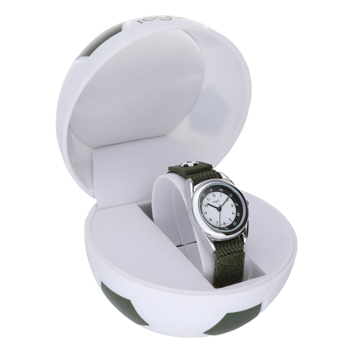 Lucardi - Kinder Regal Kids horloge groen in voetbaldoosje - Horloge - Stof - Groen