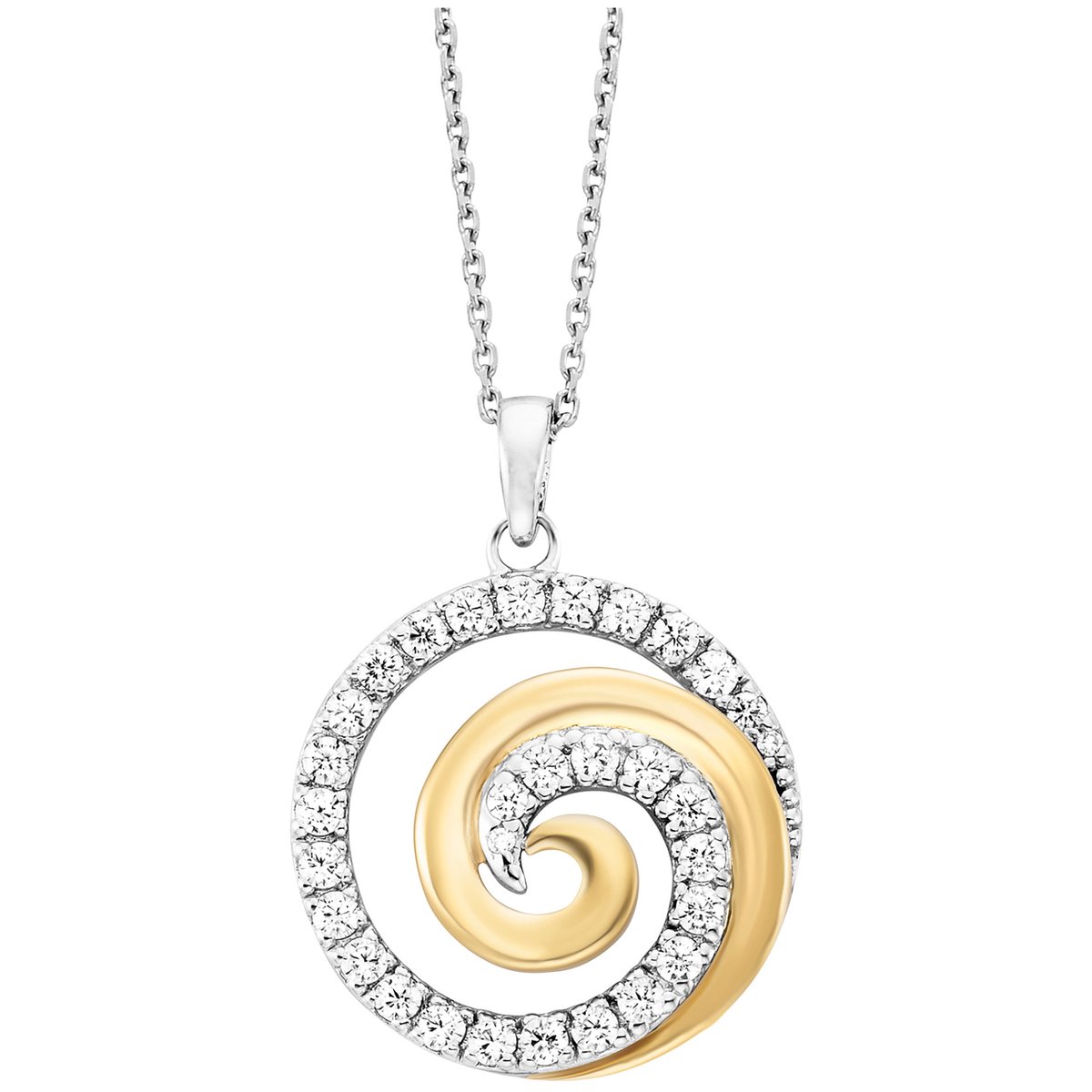 Julie Julsen Anhänger mit Kette 925/- Sterling Silber rhodiniert/vergoldet rund mit 31 Zirkonia