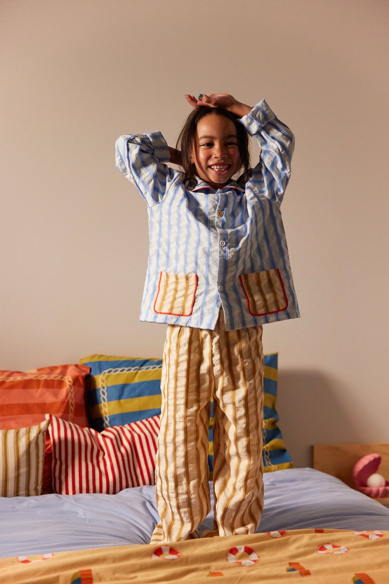 Sticky Lemon - pyjama's - strepen - zissou blauw + ray bruin