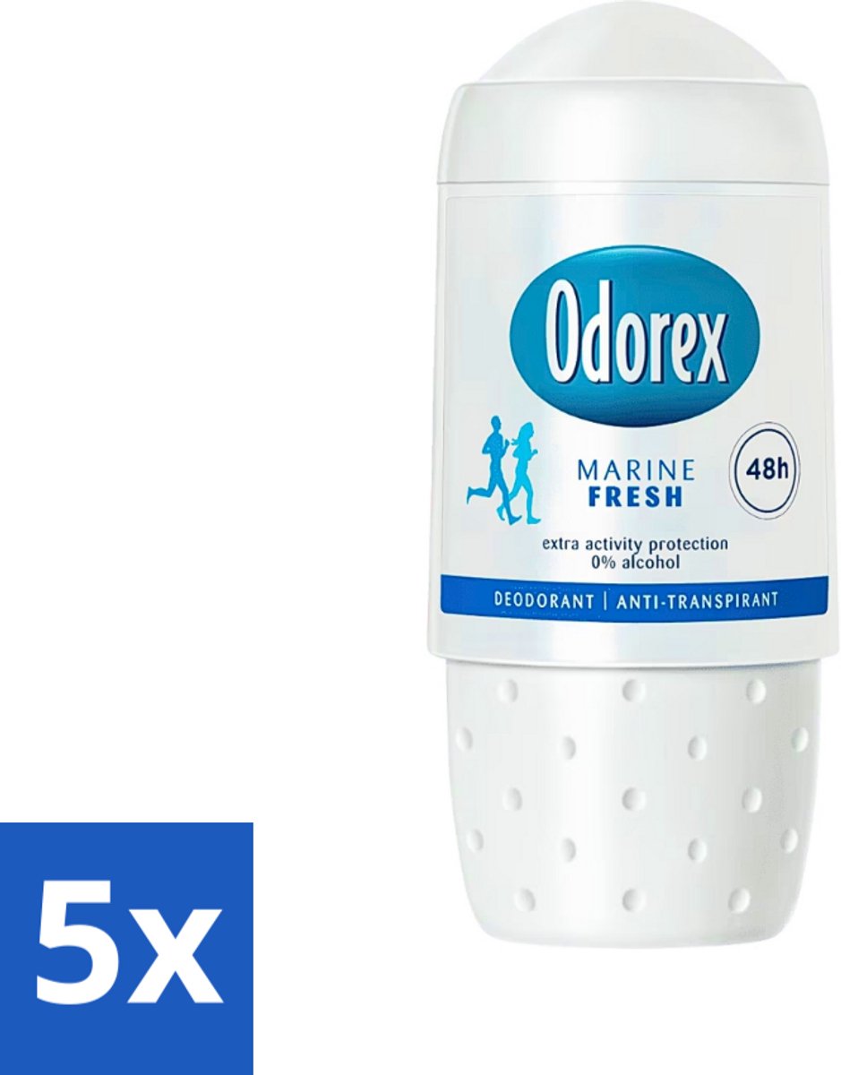 5 x Odorex - Deodorant Roller - Marine Fresh - Verfrissende Bescherming - 50 ml - Deodorant Roller - Alcoholvrij Deodorant - Frisse Geur - Transpiratiebescherming - Huidvriendelijk