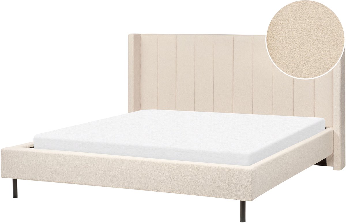 Beliani VILETTE - Tweepersoonsbed - Lichtbeige - 180 x 200 cm - Bouclé