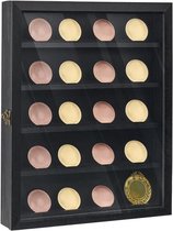 Qivine Medaillen Aufbewahrung, 35 x 24 x 5 cm Schwarz Samt Pin Vitrine mit Klar Acryl Fenster, Holz Anstecknadel Anzeige Schattenbox Schaukasten für Pins Abzeichen Brosche