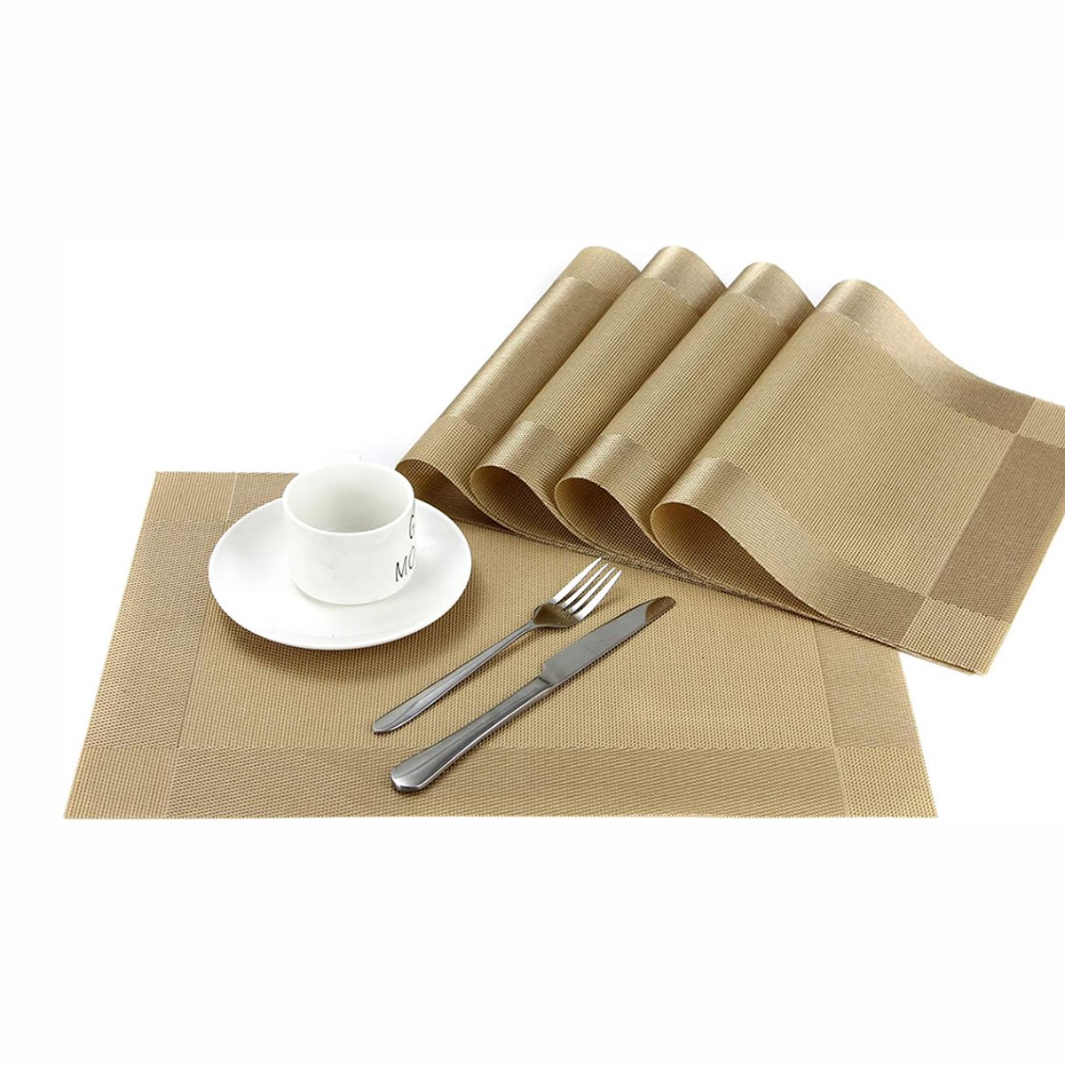Placemat-Waterafstotend-Tafelset-Grijs-6-Delig-Goud