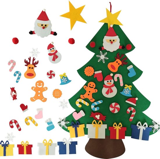 DIY Kerstboom van vilt met kerstversieringen DIY Kerstboom als wanddecoratie Kerstcadeaus Kerstversiering (stijl B) - Kerstman, sneeuwpop, snoepversieringen