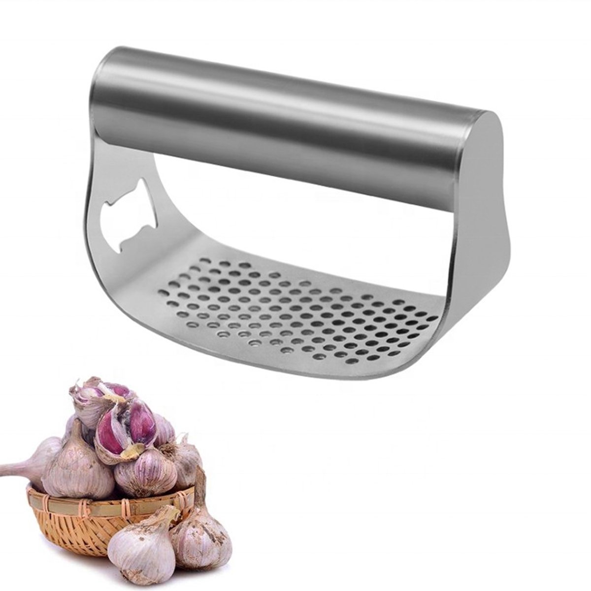 Handmatige knoflookpers, roestvrijstalen stamper, keukengereedschap