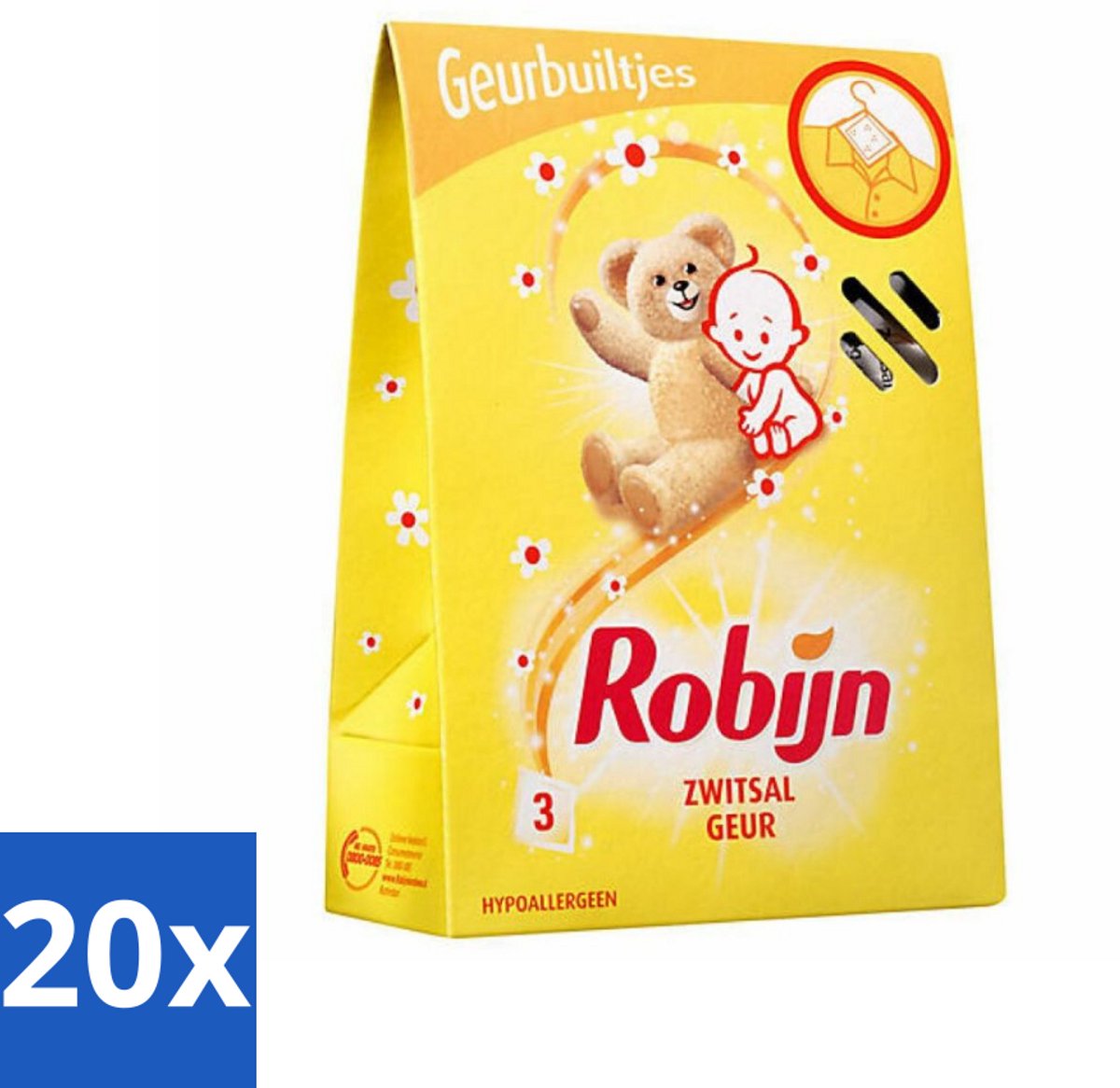 20 x Robijn Geurbuiltjes Zwitsal 3 stuks per verpakking - Zwitsal Geur - Babygeur - Geurbuiltjes - Kastgeur - Ladegeur