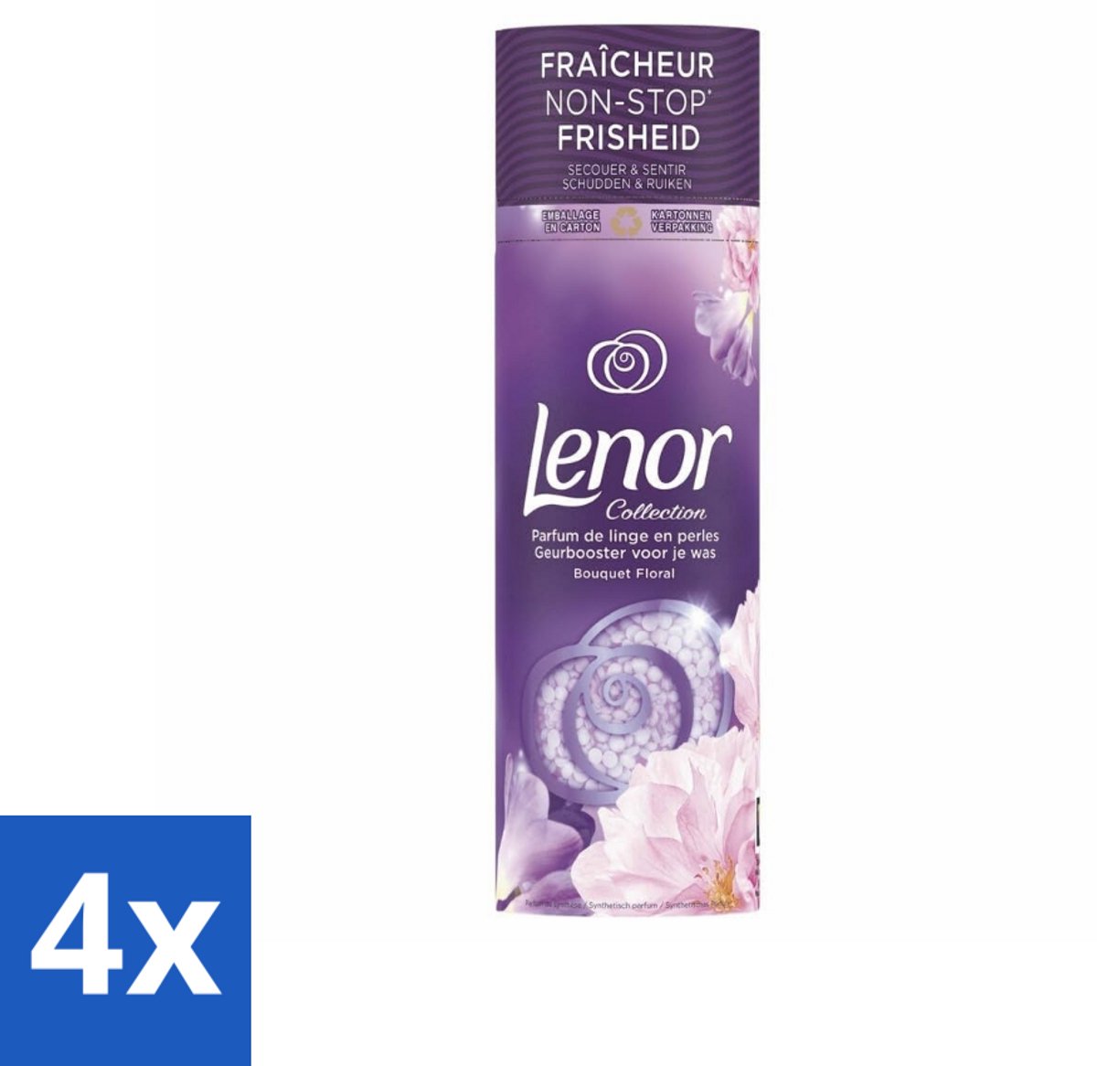 4 x Lenor - Geurbooster - Bloemen Boeket - Non-Stop Frisheid - 19 Wasbeurten - Lenor Geurbooster - Geur - Wasgeur - Wasverzachter - Bloemengeur