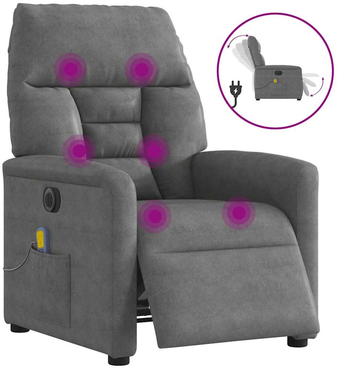 vidaXL Massagestoel - elektrisch - verstelbaar - microvezelstof - donkergrijs