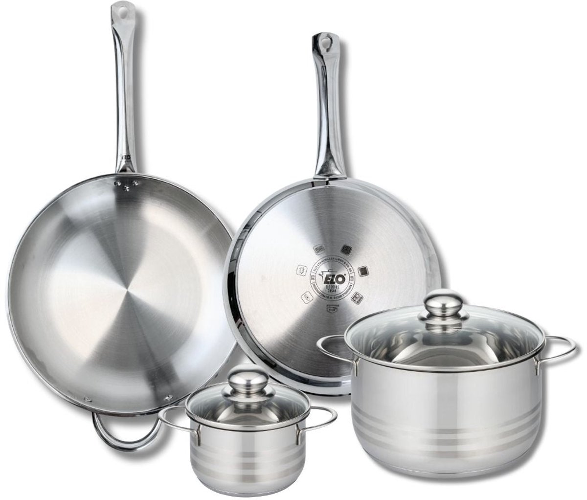 Set van 2 Bakpannen 28 en 32 cm en 2 Kookpotten 14 en 24 cm Elo Profi Brillant