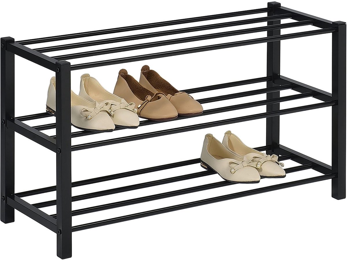 Azomor® Ruim en Stijlvol Zwart Metalen Schoenenrek met Drie Niveaus