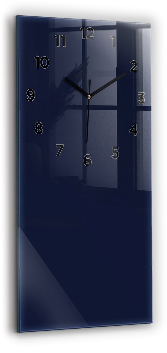 Wallfluent Wandklok - Donker marineblauw Glazen Klok Rechthoekige - 30 cm x 60 cm - Donker marineblauw Wandklok - Zwarte Handen - Wandklok Met Cijfers - Stille Wandklok Slaapkamer - Glas Klok - Industrieel Wandklok - Rechthoekige Glazen Wandklok