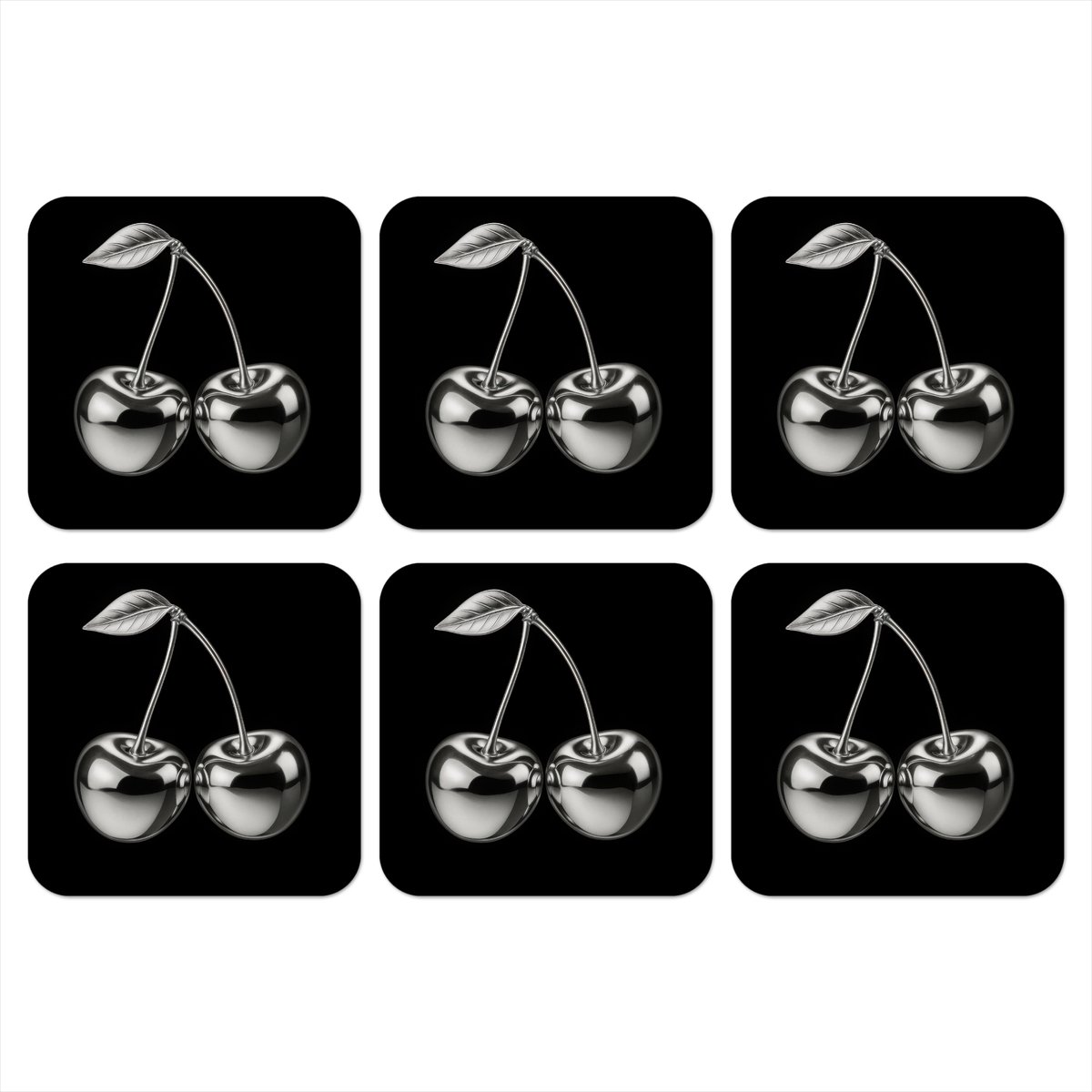 Onderzetters voor glazen - Kers - Luxueus - Metallic - 10x10 cm - Glasonderzetters - 6 stuks
